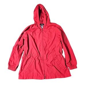 Eddie Bauer Parka Women's Large Red Hooded Rain Jacket Coat Full Zip Outdoor